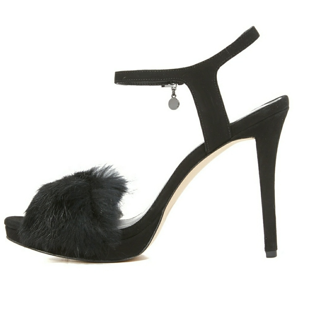 New! MICHAEL KORS Rabbit Fur Black Heels Open-toe - Picture 6 of 6